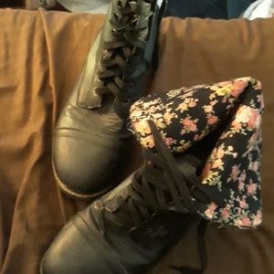Floral lined combat boots